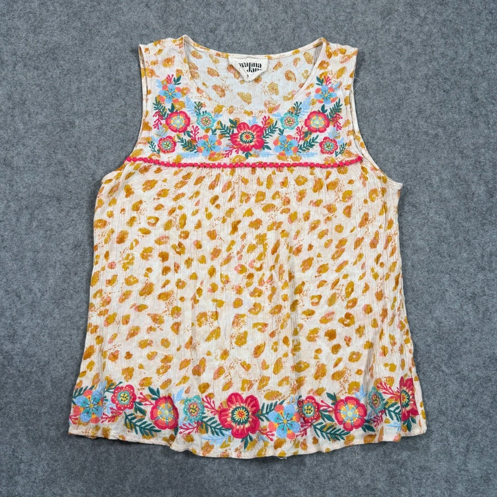 Savanna Jane Marigold Floral Sleeveless Babydoll Blouse Women's Size Small